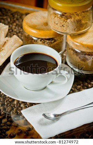 Coffee set with nut meringues.