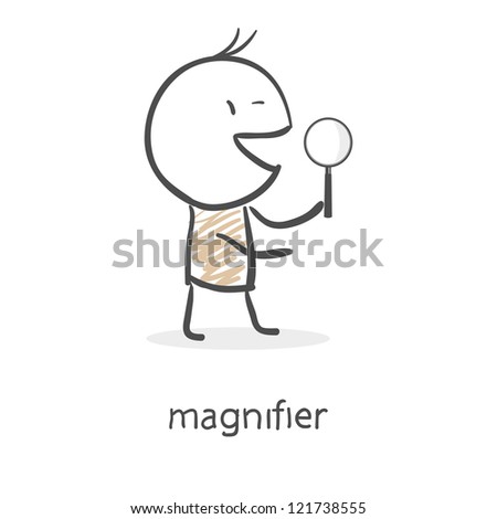 Cartoon man holding a magnifying glass
