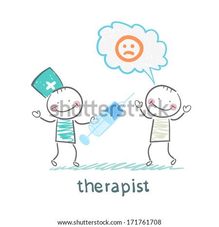 therapist with syringe is looking at the patient\'s