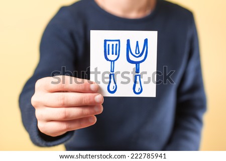drawing in hand spatula and fork culinary