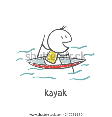 people swimming, kayaking illustration