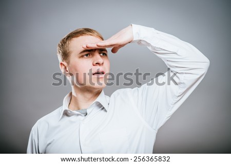 looking forward with big expectations - business man on white background