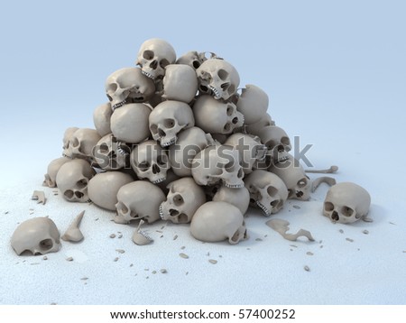 stock photo pile of skulls 3d illustration