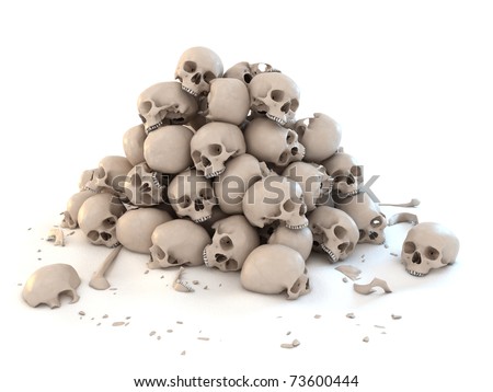 stock photo pile of skulls isolated over white 3d illustration