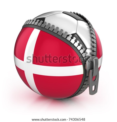stock photo : Denmark football nation - football in the unzipped bag with Denmark flag print