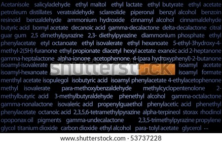 cigarette with list of chemical ingredients, isolated on a black background