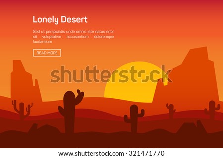 Horizontal banner with lonely desert isolated vector illustration