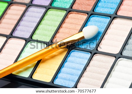 The palette for makeup with a brush