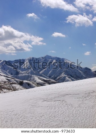 Snow-covered alpine mountains near Salt Lake City, Utah.
