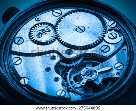 Vintage Watch Machinery Macro Detail Blue Toned