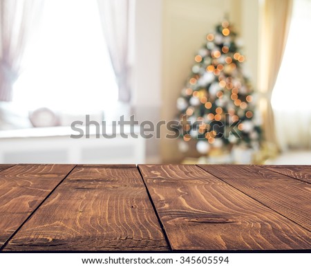 Christmas holiday background with empty rustic table