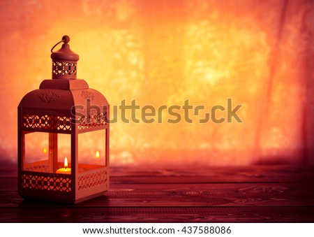 Beautiful background with a shining lantern Fanus. The Muslim feast of the holy month of Ramadan Kareem. Free space for your text