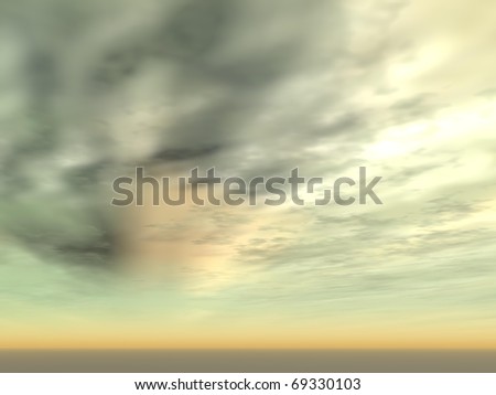 landscape with clouds and bright sun. 3d computer modeling