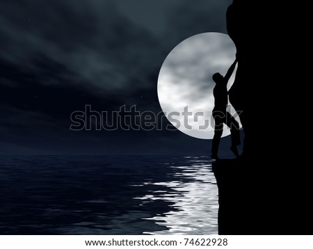climber climbs a mountain in the night sky