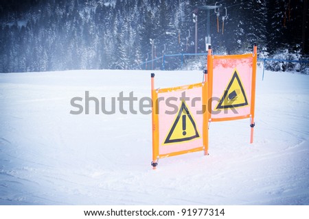 Warning signs on the ski
