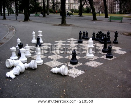 Oversized chess set in a park in   Geneva, Switzerland