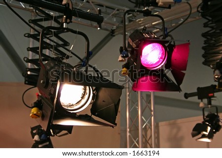 Studio spotlights, hanging from the celing