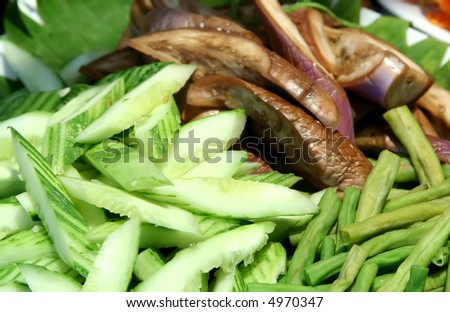 Raw sliced vegetables and greens traditional asian starter