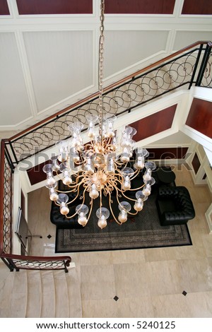 Elegant chandelier and staircase luxurious interior design