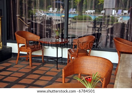 Open air poolside tropical casual restaurant cafe furniture