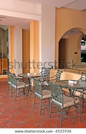 Casual dining outdoors restaurant table and chairs