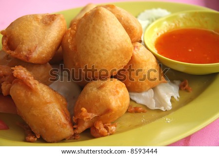 Fried tofu beancurd with dipping sauce traditional chinese cuisine