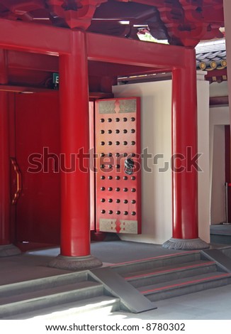 Architectural detail of  traditional chinese temple doorway gate