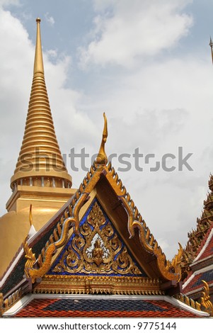 Architecture detail in the Emerald buddha temple in Bangkok Thailand