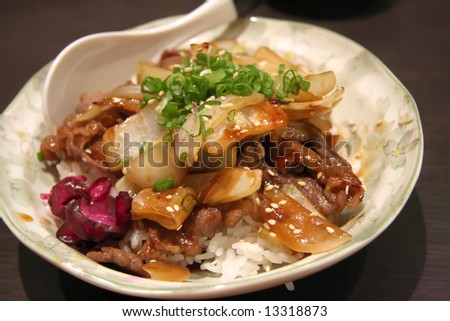 Serving of teppenyaki japanese cooked beef dish