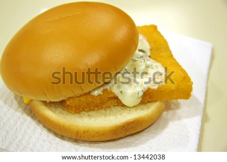 Fish burger seafood fast food sandwich on bun