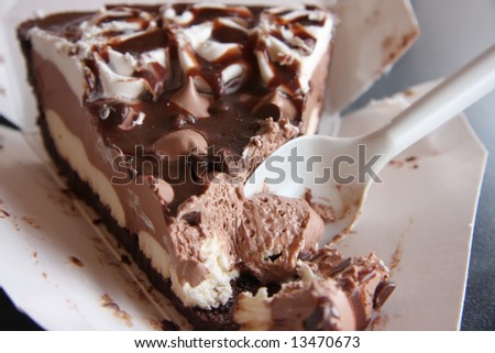 Slice of chocolate pudding pie fast food packaging