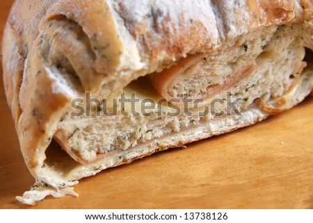 Fancy cheese and ham sandwic baked bread roll