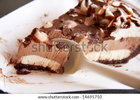 Slice of chocolate pudding pie fast food packaging