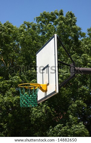 Outdoors basketball basket on a sunny summer day