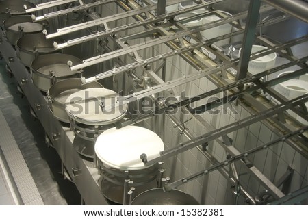 Interior of a cheese factory with modern equipment