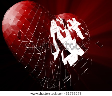 Broken Shattered Heart Lost Love Glowing Abstract Illustration 