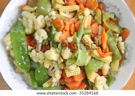 Chinese asian stir fried assorted vegetable dish