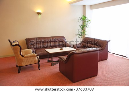Elegant brown leather sofa asian zen contemporary style