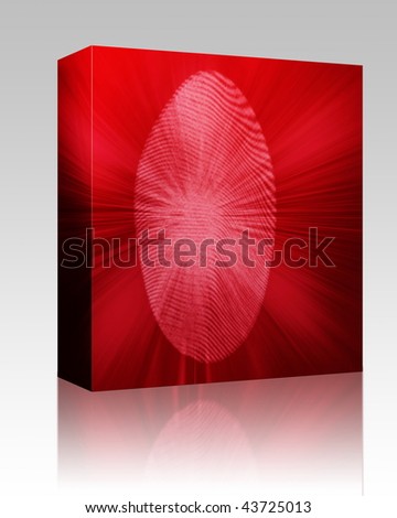 Software package box Digital fingerprint biometric security indentifaction, graphic illustration