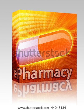Software package box E-medicine, Online medicine, ecommerce health pharmacy illustration