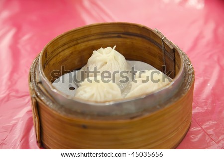 Dimsum Chinese dumpling breakfast snacks in bamboo basket
