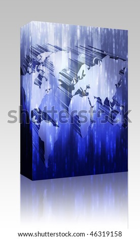 Software package box Modern world map with data transfer technology illustration