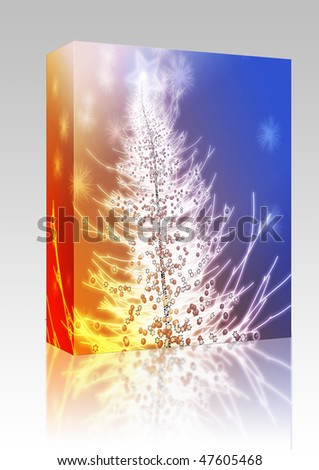 Software package box Sparkly christmas tree, abstract graphic design illlustration