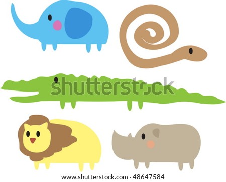 cartoon images of animals from the jungle. stock vector : Cute cartoon jungle animals illustration of elephant, snake, 