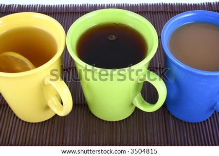 A beautiful cup on white background with coffee and tea