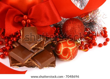 xmas chocolate gift over white background