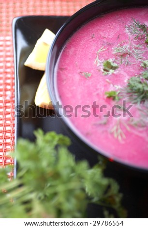 Cold vegetable soup made of beetroot