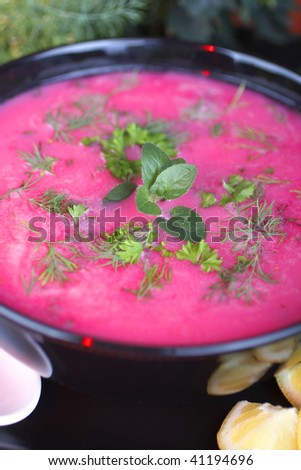Cold vegetable soup made of beetroot