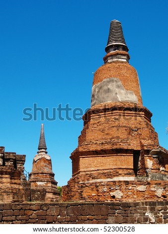 broken top pagoda from a temple in Ayutthaya, Thailand