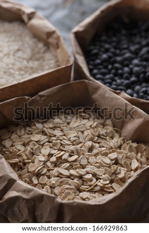 Bags of oats and other grains.